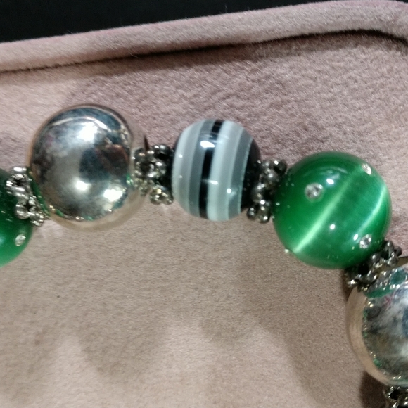 🎄Large Bracelet Glass Fluorite Beads with Rhinestones Sterling Silver Beads NEW - Picture 9 of 9